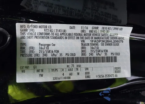 2017 Ford Focus Se из США, поврежденный, VIN 1FADP3K28HL206079